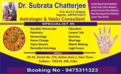 Visiting card of Dr. Subrata Chatterjee, best Astrologer in Kolkata, India