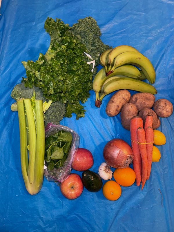 fresh vegetables on a blue surface