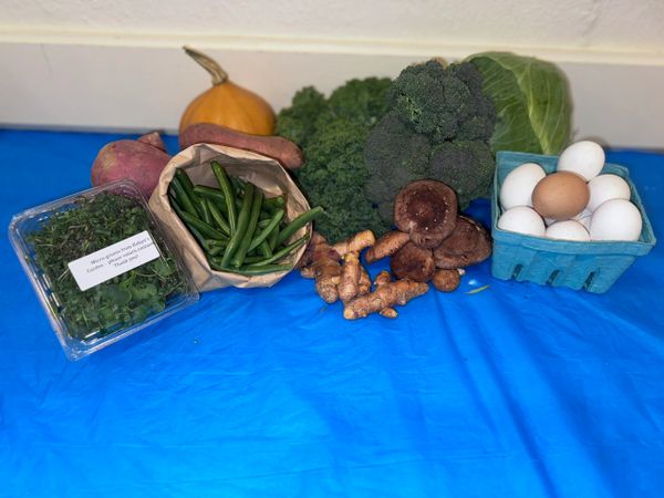 fresh green vegetables and eggs