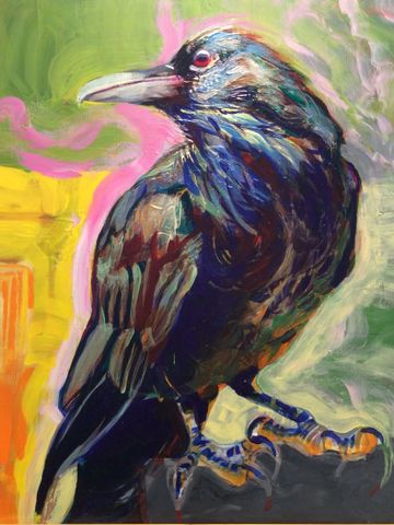 Clever Raven in Acrylic and Resin.Black River Ridge, Prince Edward County. Outdoor Art Classes and A