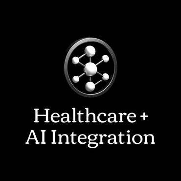 Healthcare and AI integration symbol with molecular structure graphic.