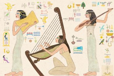 Three women with musical instruments