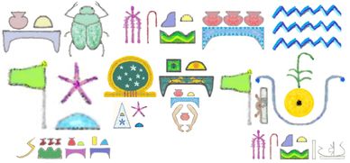 Drawings of Egyptian symbols on display of the website