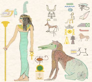 An Egyptian woman and drawing of symbols