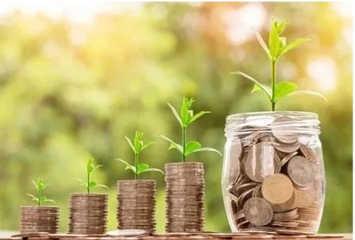 Coins stacked with growing plants symbolizing financial growth.