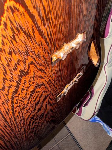Wenge and Elm Jazz Bass curing after nitro clearcoat