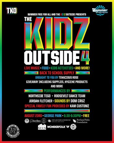 Event poster for The Kidz Outside 4 with music, food, and activities.