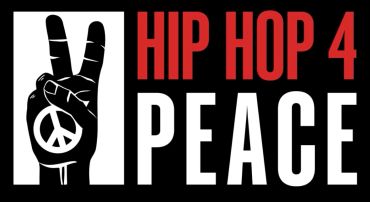 Logo with peace hand sign and text 'HIP HOP 4 PEACE'.