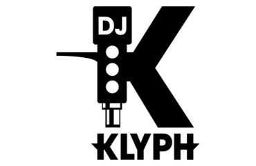 Black and white DJ Klyph logo with a stylized K and turntable tonearm.
