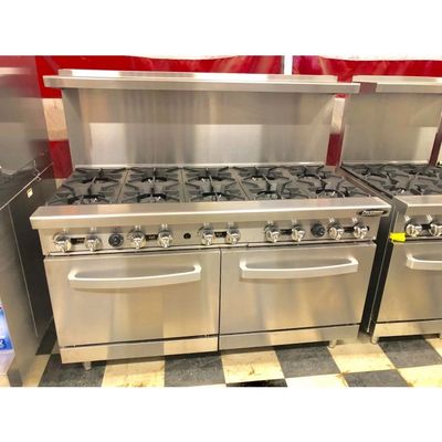 Double oven commercial range with 10 burners in commercial kitchen