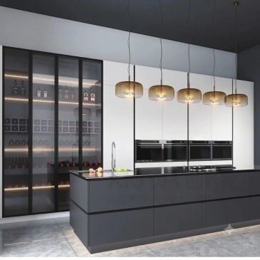 Laundry and vanity joinery planning with stainless cabinet structure.