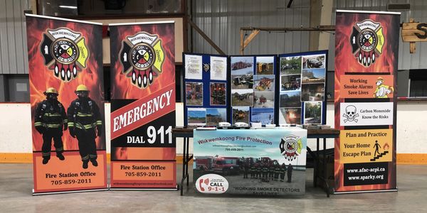 Fire Prevention Information booth with pop up banners and photo boards