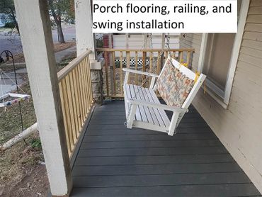 porch flooring and railing home repair and swing installation project