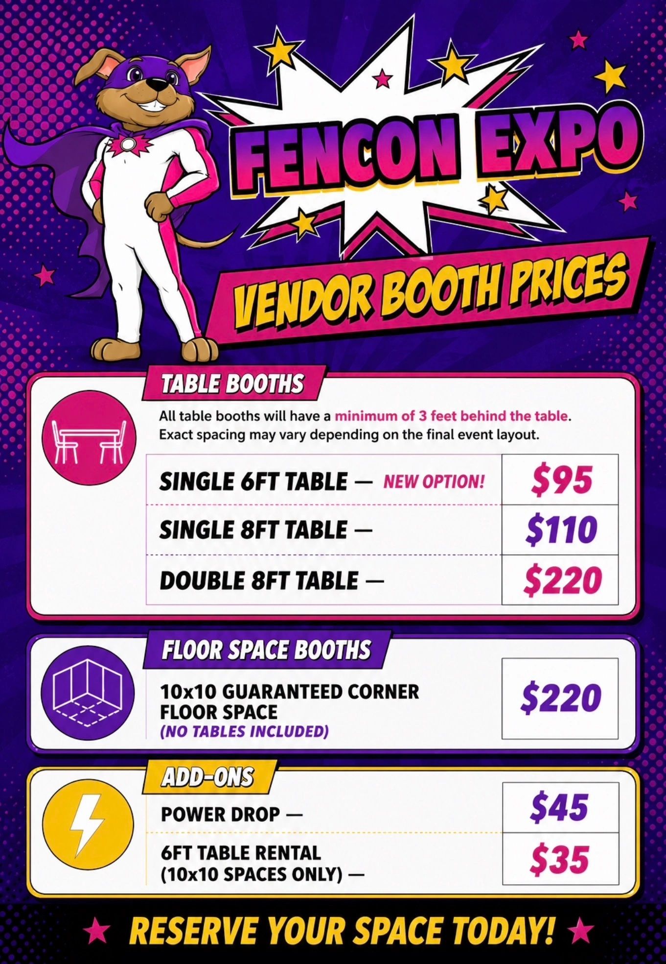 Vendor Booth Prices and Add-Ons