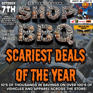 Motorcycle shop BBQ event with scary deals and free food on October 7th in Santa Clarita.
