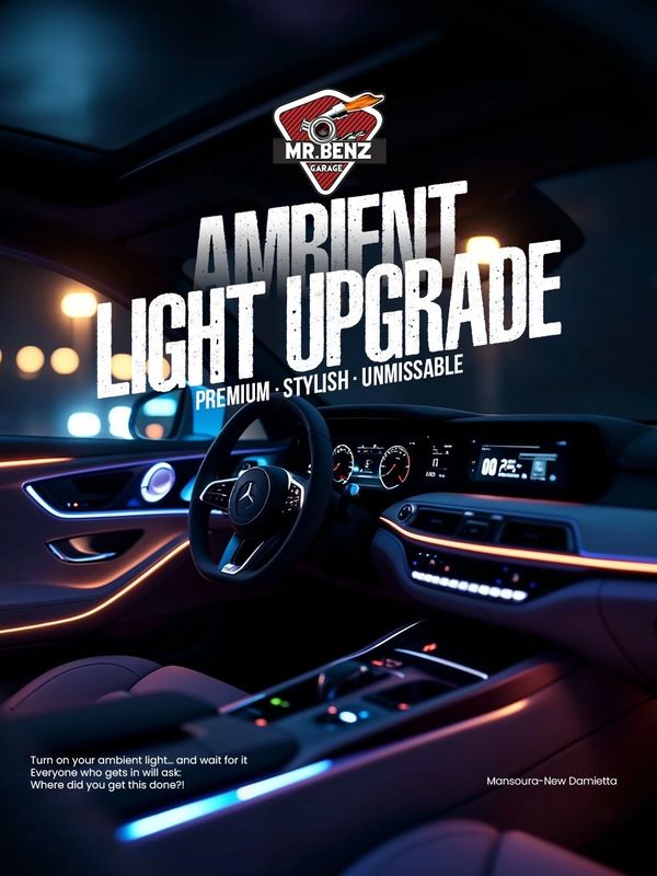 Luxurious car interior with stylish ambient lighting upgrade from Mr. Benz Garage.