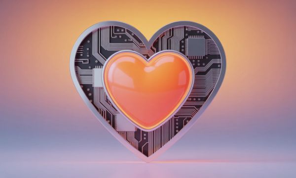 Heart centered on a circuit board