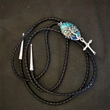 Custom Bolo -Turquoise cabachon wrapped in Sterling Silver #custommade #TreeofLife #westernstyle