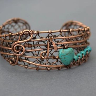 Copper Bracelet in musical design with Turquoise "notes" #handcrafted jewelry #customdesignbracelet