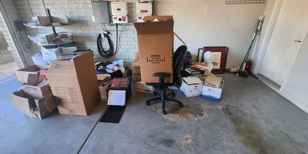 residential trash in garage