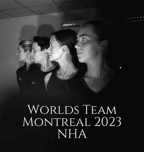Black and white photo of four women in profile for Worlds Team Montreal 2023 NHA.