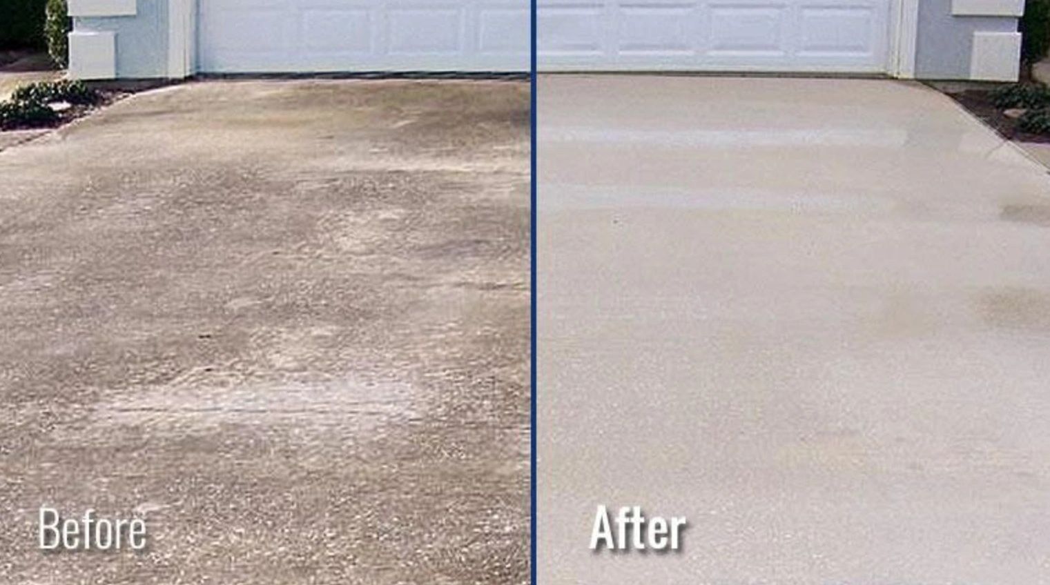 Pressure washing before and after - concrete driveway