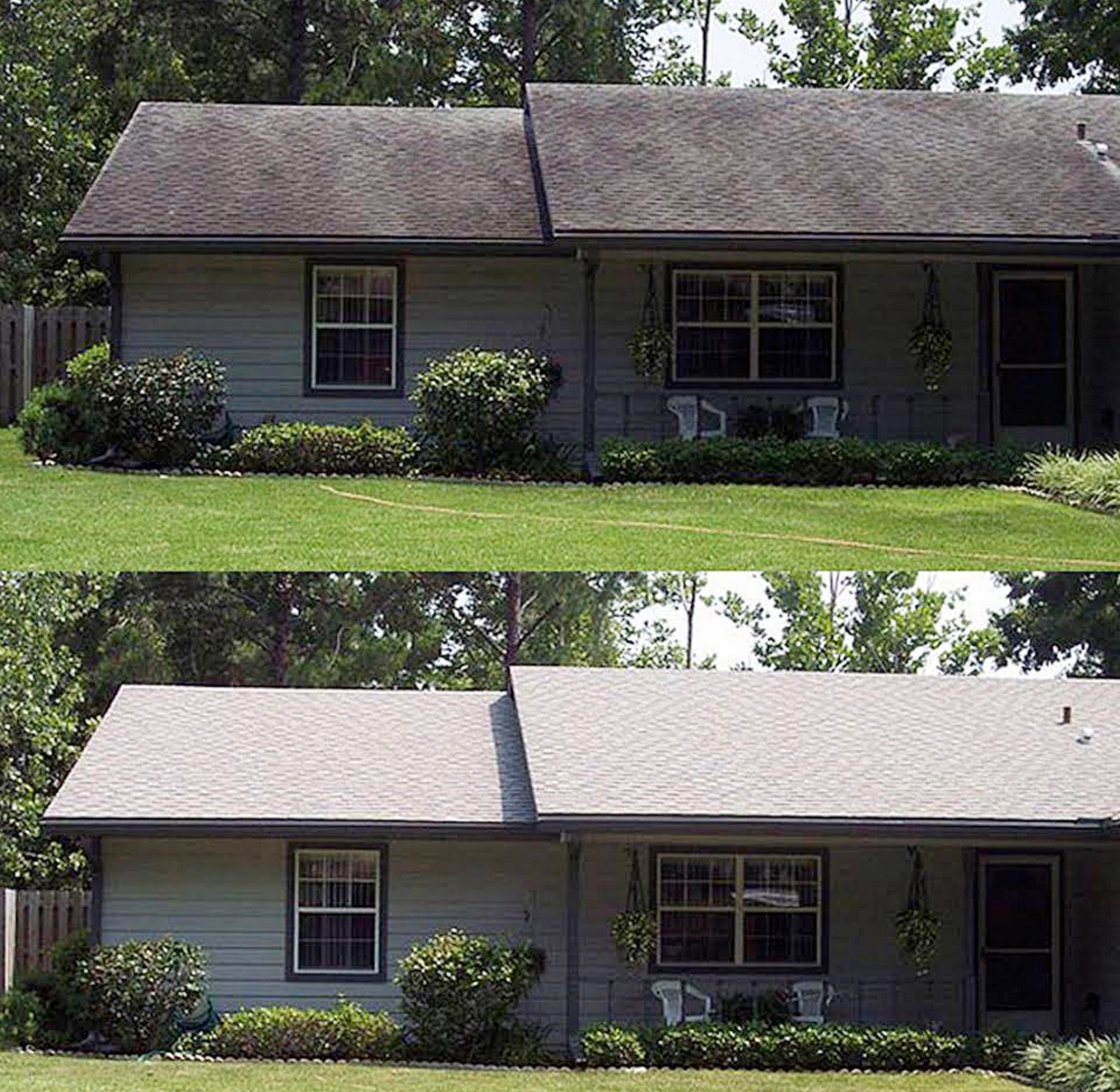 Roof soft wash - before and after