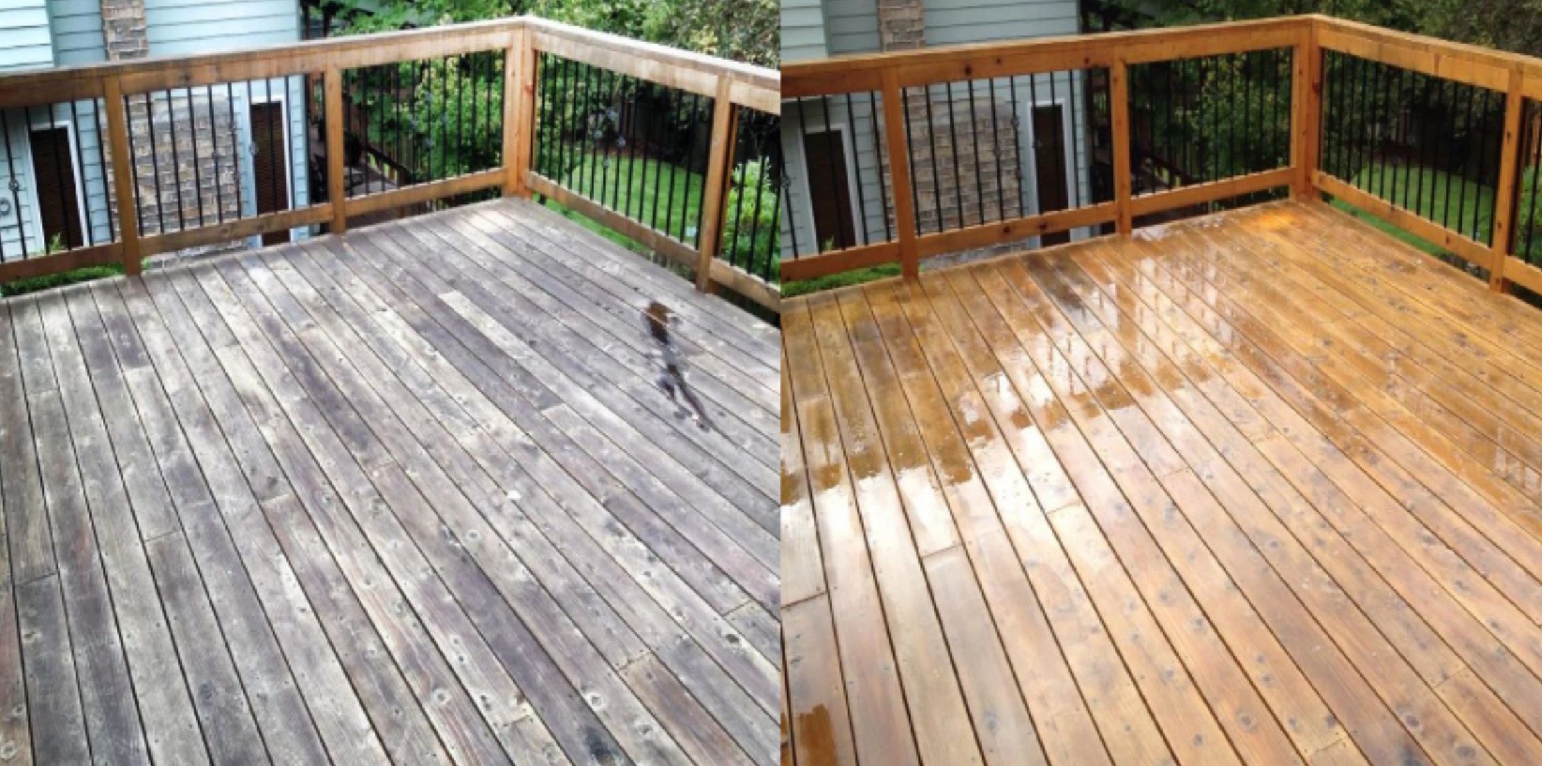 Deck soft wash - before and after