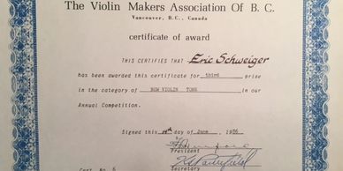 Violin Tone Award, 1986 VMA of BC Competition, Vancouver, BC Canada