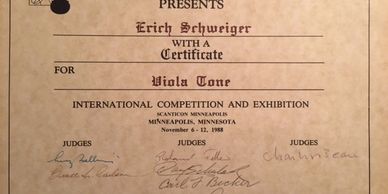 Viola Tone 1st Place, 1988 VSA International Competition, Minneapolis, MN
