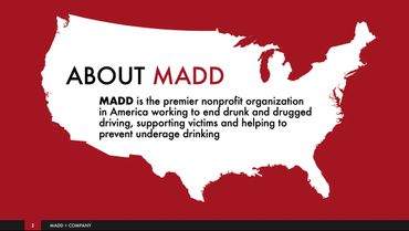 PowerPoint pitch design explaining who MADD nonprofit is