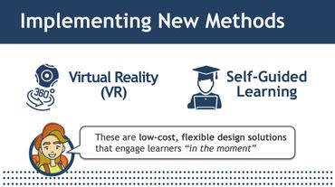 PowerPoint slide on implementing new training methods that are low-cost and flexible