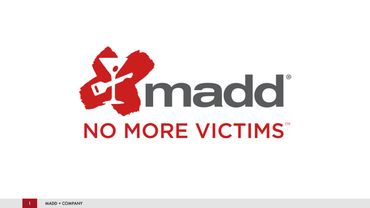 PowerPoint pitch design cover with MADD No More Victims logo