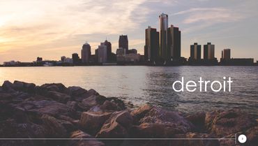 PowerPoint slide design with a skyline of Detroit