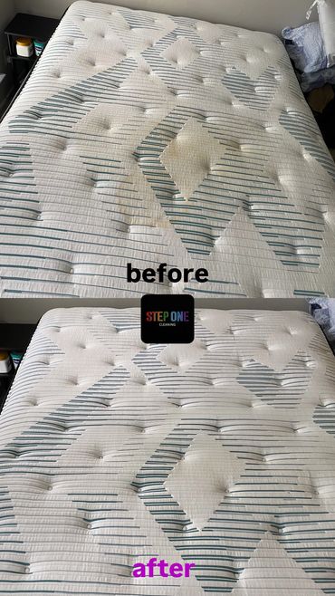 Before and after mattress cleaning showing stain removal.