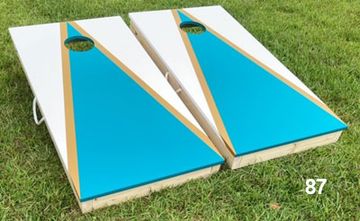 Teal and White Cornhole Boards