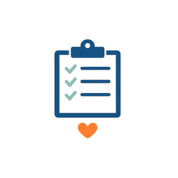 Clipboard with checklist and heart symbol.