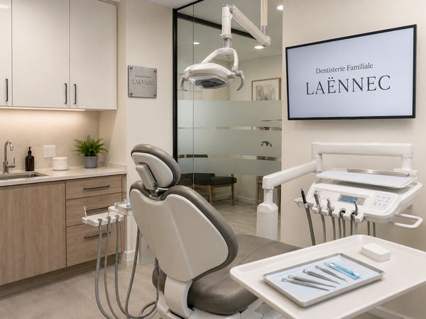 Modern dental office with equipment and a comfortable chair.