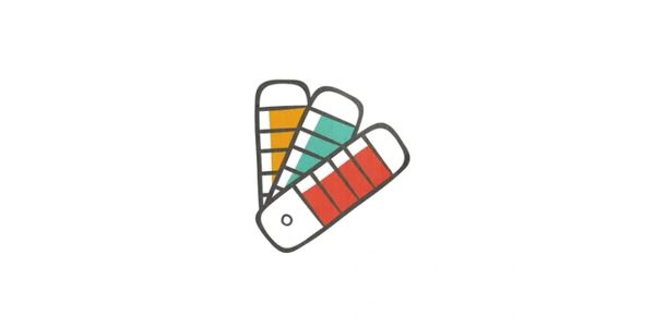 Illustration of a color swatch palette with red, teal, and yellow hues.