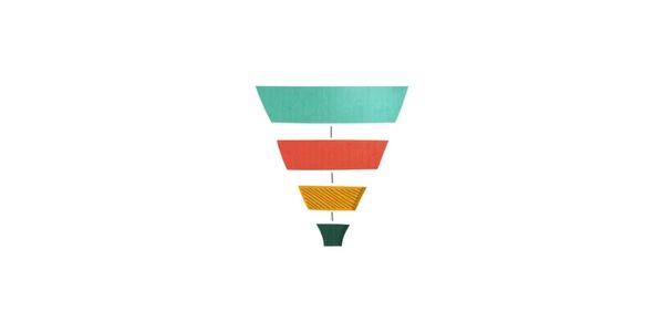 A colorful funnel diagram with four descending sections on a white background.