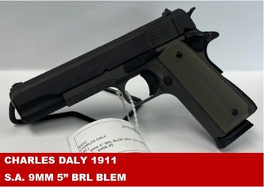 CHARLES DALY 1911
S.A. 9MM 5” BRL BLEM