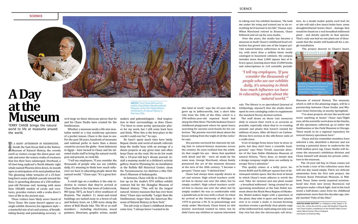 "A Day at the Museum" magazine article about Terry Chase.