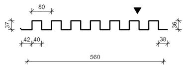 Technical drawing of a corrugated profile with precise measurements.