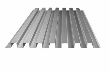 Silver corrugated metal sheet with rectangular ridges.