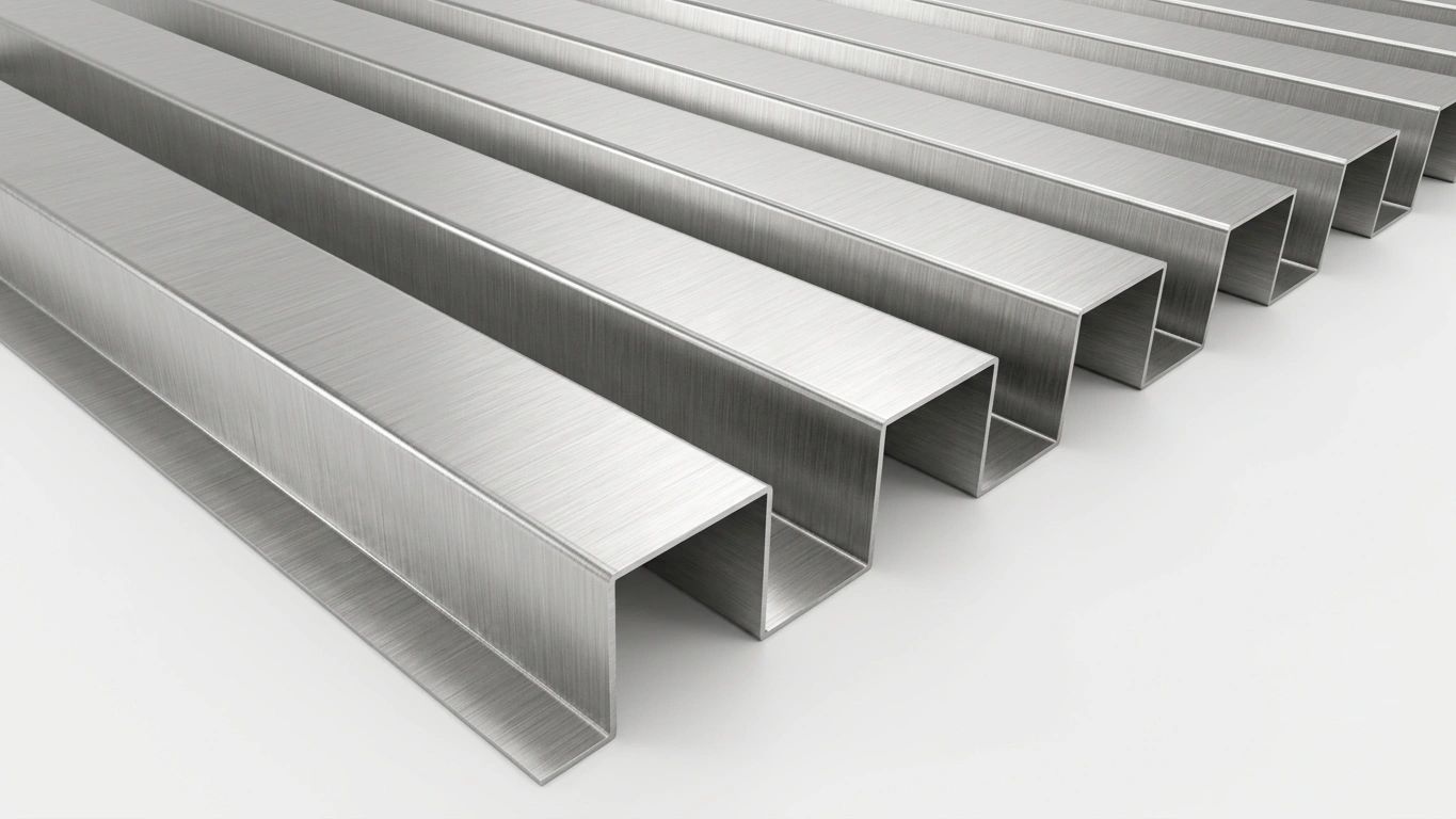Vigas de acero estructural alineadas.