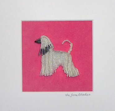 Beaded White Afghan Hound Dog Framed Pet Portrait Bead embroidery beadwork art AKC Westminster gift