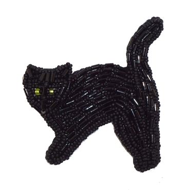 Black Cat beaded fancy cat club brooch jewelry Halloween gift Salem art bead embroidery kitten bead