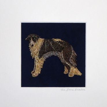 Borzoi Beaded Russian Wolfhound dog framed pet portrait bead embroidery art gift AKC Westminster