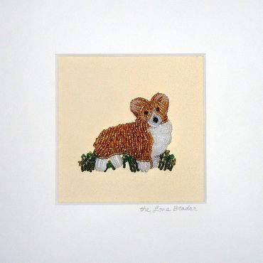 Beaded Pembroke Welsh Corgi pet portrait dog art bead embroidery beadwork AKC Royal Family gift idea