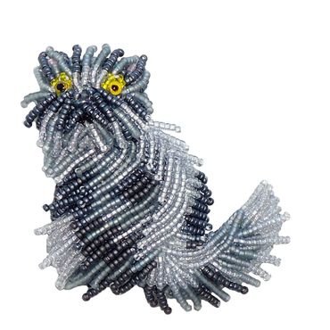 Gray Persian cat beaded cat fancy pin brooch bead embroidery art jewelry gift idea beads beadwork